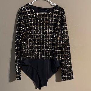 Black and Gold Sequin Bodysuit